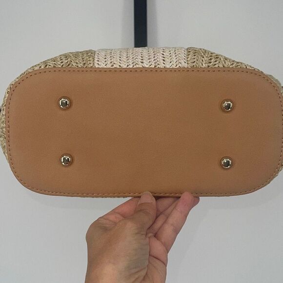 Be Dazzled Womens 2-Way Two-Tone Round Bamboo Handle Straw Satchel Bag NWT - Picture 6 of 9